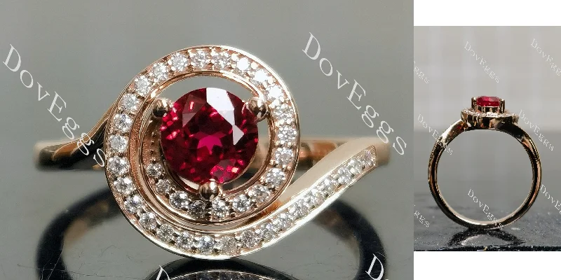 Women’s chic engagement rings-Doveggs round pave vintage wave colored gem engagement ring