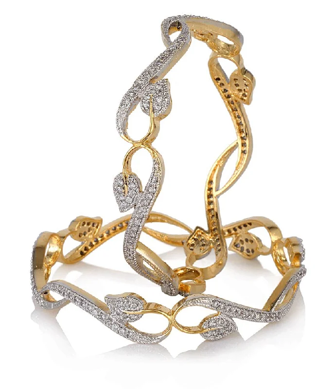 Women’s vintage bracelet-Gold-Plated Alloy Designer American Diamond Bangle Set - The Pari