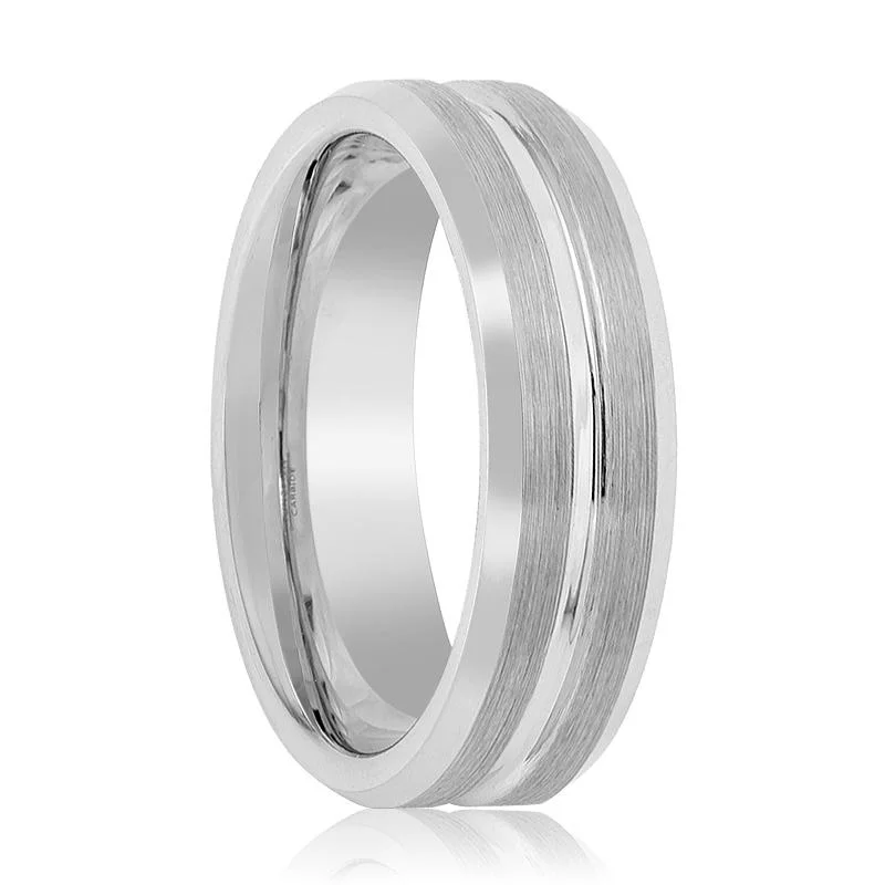 Women’s spiritual ring-PATAGONIA | Silver Tungsten Ring, Grooved, Beveled