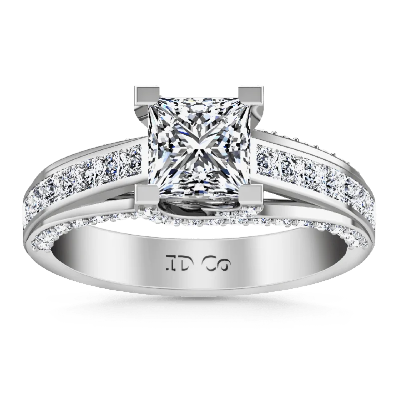 Women’s trendy engagement rings-Pave Princess Cut Diamond Engagement Ring Isabella 14K White Gold