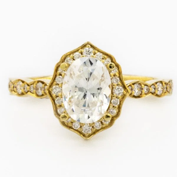 Women’s oval engagement rings-Vintage Inspired Diamond Halo Engagement Ring