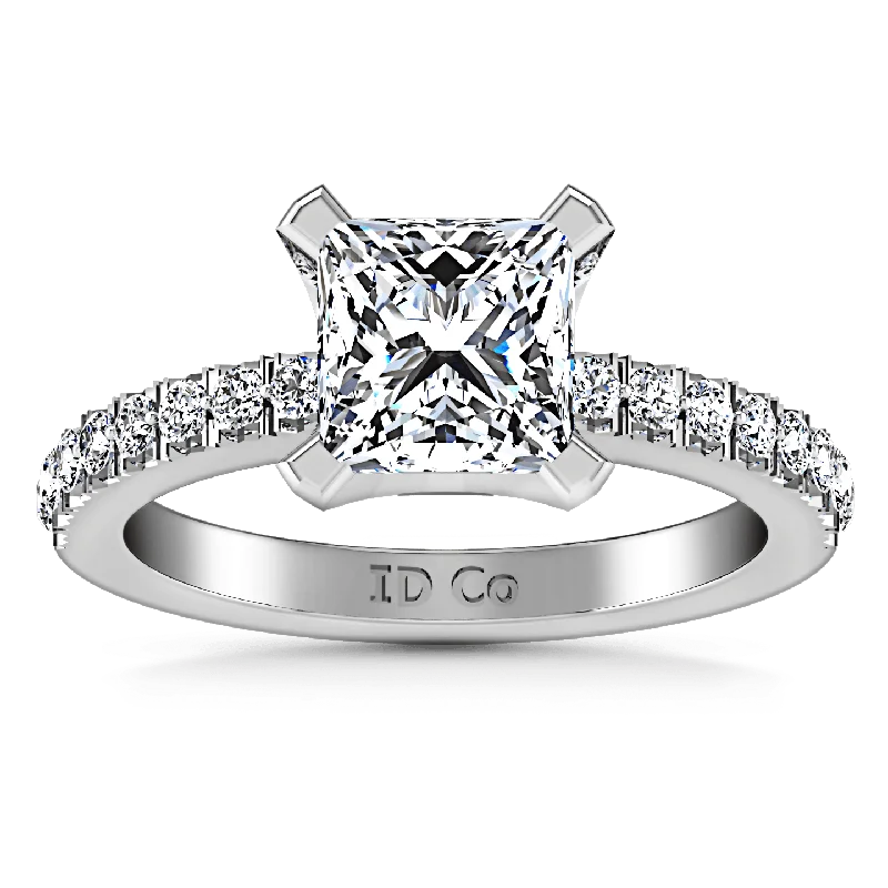 Women’s engagement rings with a simple design-Pave Princess Cut Diamond Engagement Ring Prima 14K White Gold