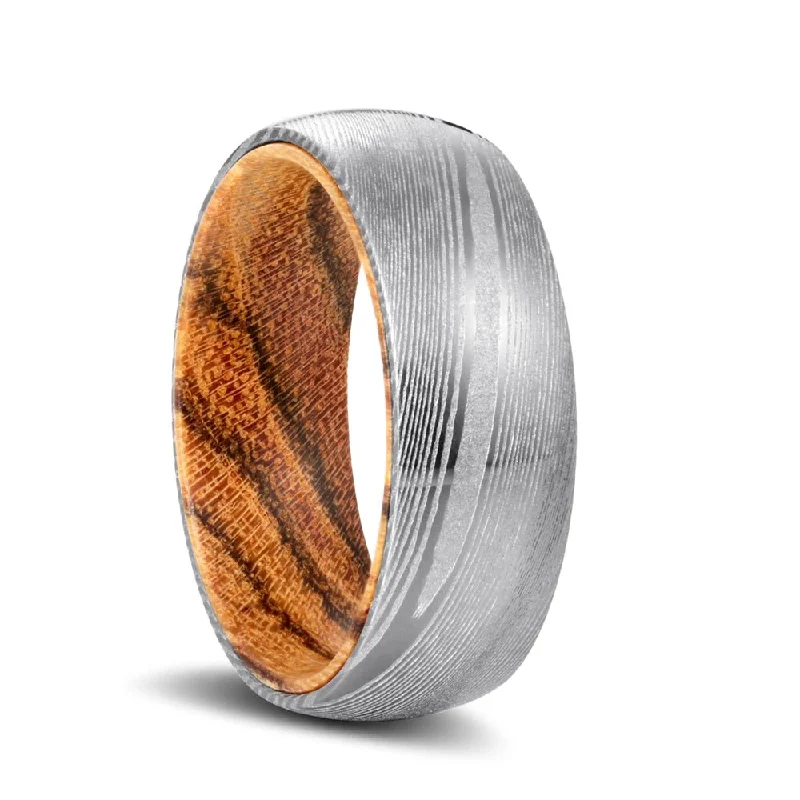 Women’s luxury diamond ring-UMBER | Bocote Wood, Silver Damascus Steel, Domed