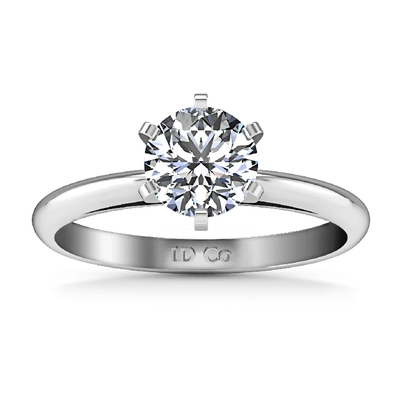 Women’s engagement rings with center stones-Round Diamond Solitaire Engagement Ring Cathedral 6 Prong 14K White Gold