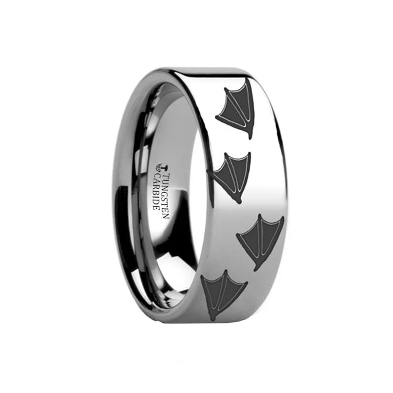 Women’s solitaire ring-Laser Engraved Duck Track Print Animal Design Flat Tungsten Carbide Ring for Men and Women - 4MM - 12MM