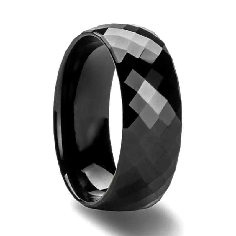 Women’s elegant solitaire engagement rings-Diamond Faceted Black Tungsten Men's Wedding Band