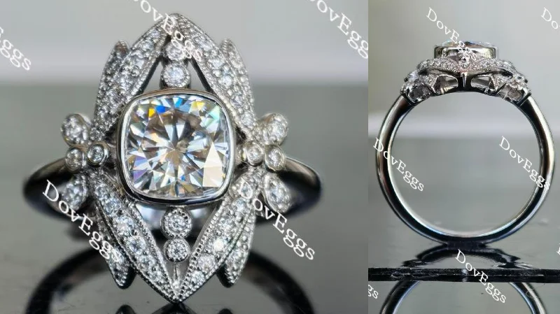 Women’s engagement rings with diamond accents-Doveggs cushion art deco dragonfly moissanite engagement ring