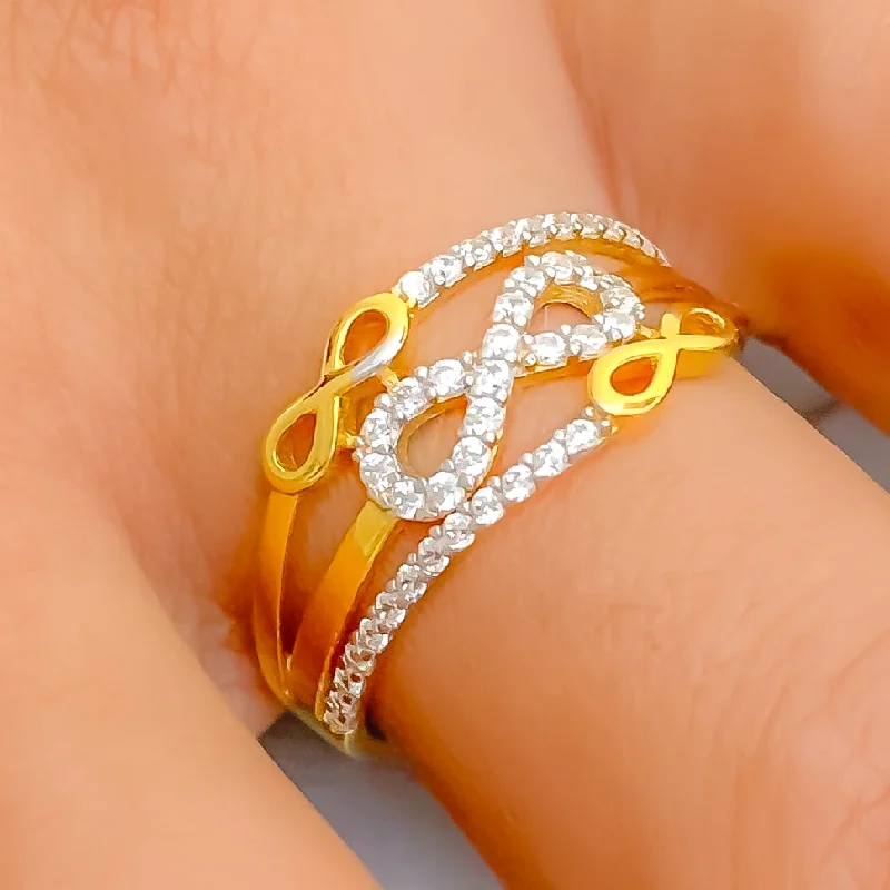 Women’s floral design ring-Charming Dressy 21k Gold CZ Ring