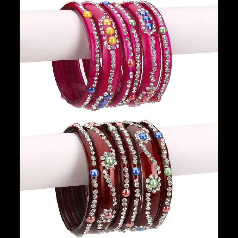 Women’s casual bangle-Afast Bridal Wedding & Party Fashionable Colorful Glass Bangle/Kada Set, Pack Of 12 - Maroon, Pink