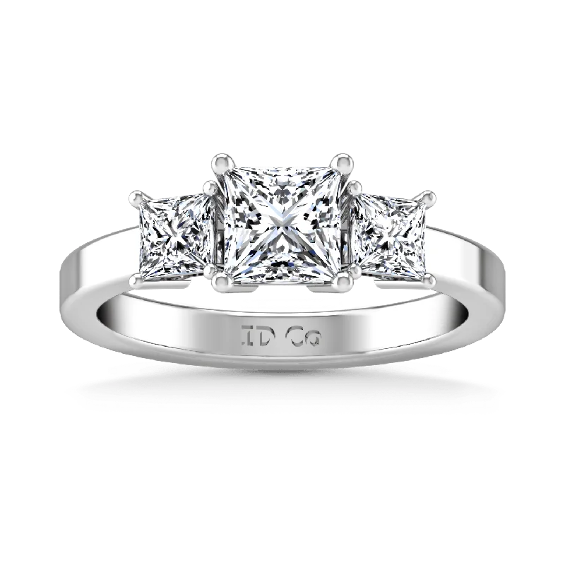 Women’s engagement rings with floral design-Three Stone Princess Cut Diamond Engagement Ring Alana 14K White Gold