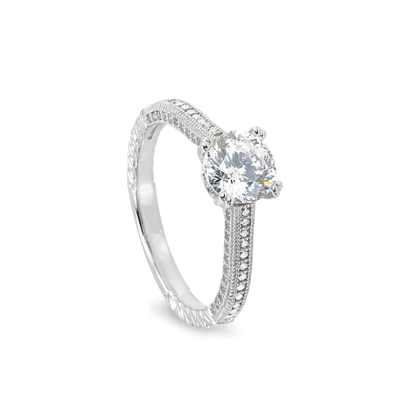 Women’s engagement rings with halo diamonds-Vintage-Style Engagement Ring with 100 Facet Simulated Diamond