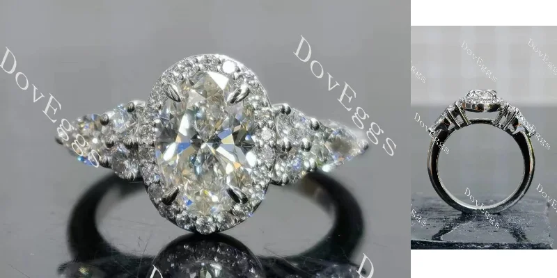 Women’s engagement rings with diamond accents-Doveggs oval halo side stones moissanite engagement ring