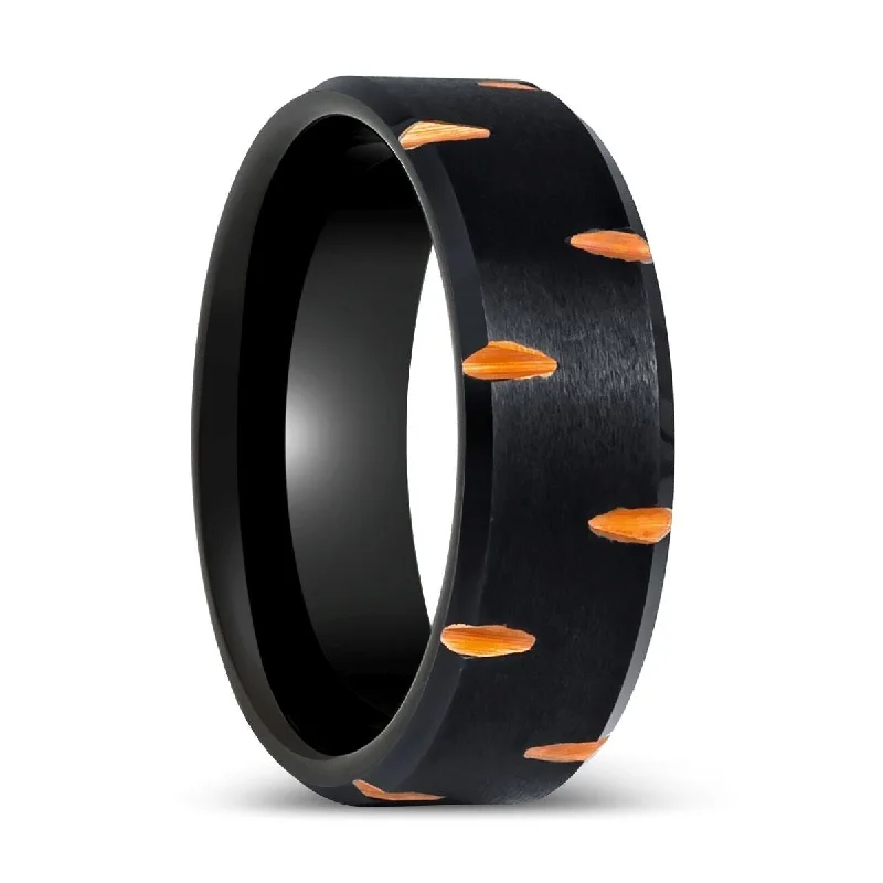 Women’s simple wedding ring-GILTBLADE | Black Tungsten Ring, Alternating Wedge Cuts