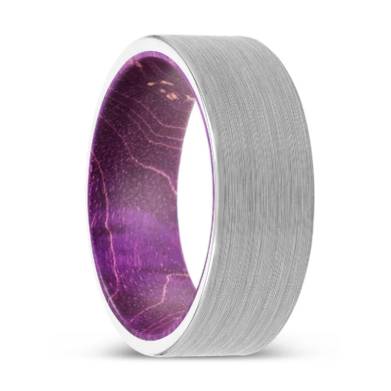 Women’s friendship ring-ENRICO | Purple Wood, White Tungsten Ring, Brushed, Flat