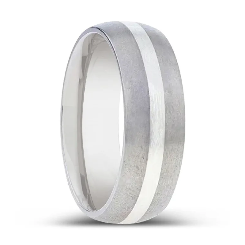 Women’s eternity ring-REN | Titanium Ring, Silver Inlay, Domed Brushed finished Edges