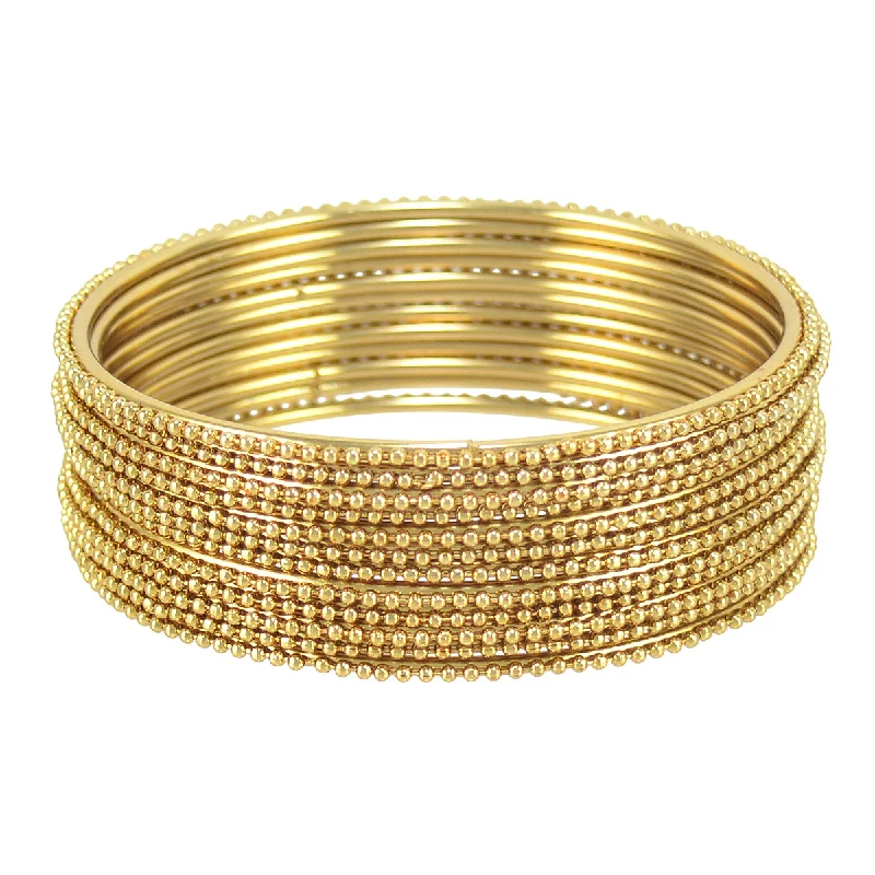 Women’s stackable bracelets-Gold-Plated Alloy Gold Ball Bangle Set - The Pari