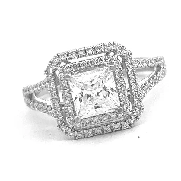 Women’s luxury engagement rings-Princess Diamond Double Halo Engagement Ring