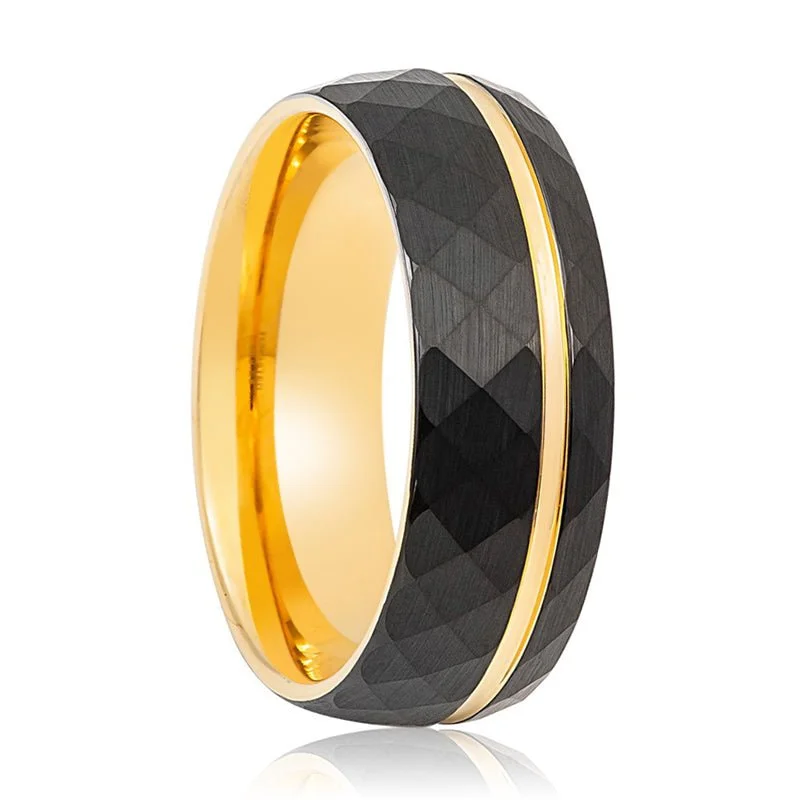 Women’s cushion-cut ring-SAMSON | Gold Tungsten Ring, Gold Off-Center Groove, Domed