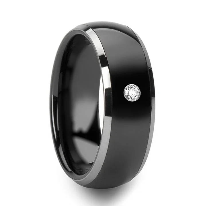 Women’s engagement rings with dazzling diamonds-Black Ceramic Men's Wedding Band with Tungsten & Diamond