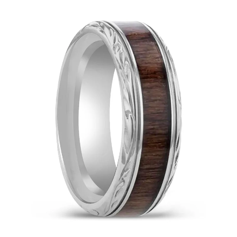 Women’s diamond cluster ring-ROSENTRA | Titanium Ring, Rosewood Inlay, Beveled Edges