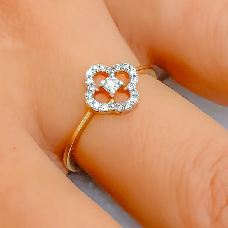 Women’s engagement rings with round diamonds-Chic Floral 18K Rose Gold + Diamond Ring