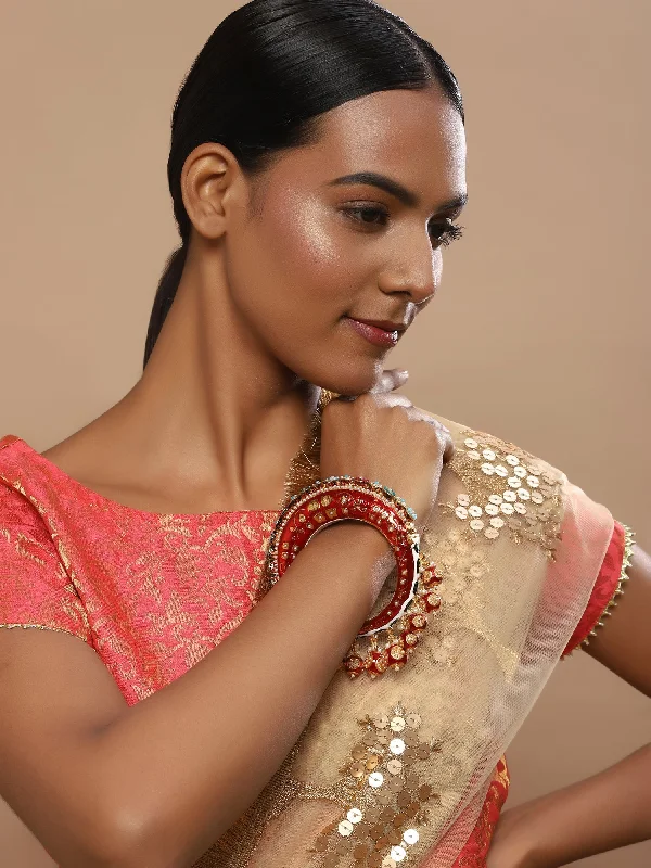 Women’s elegant bangle-Gold-Plated Red Stone Studded Meenakari Bangle - Ruby Raang