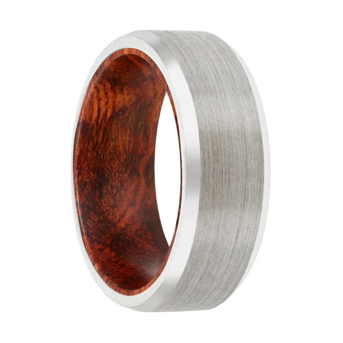 Women’s hammered gold ring-GORGON | Snake Wood, Silver Tungsten Ring, Brushed, Beveled