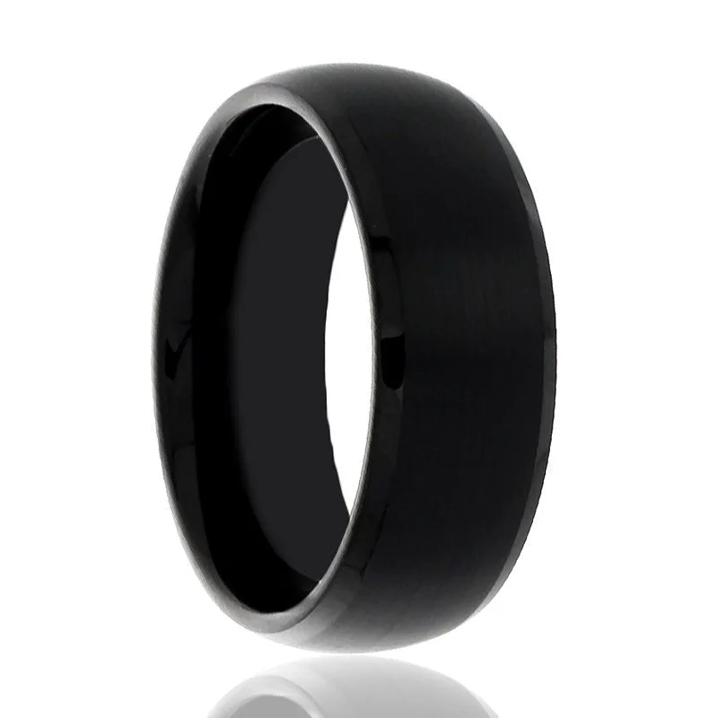 Women’s hammered gold ring-SPADE | Black Tungsten Ring, Brushed, Domed, Beveled