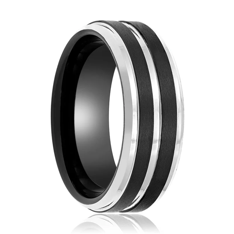 Women’s zirconia ring-LEOPARD | Tungsten Ring Silver Pinstripe