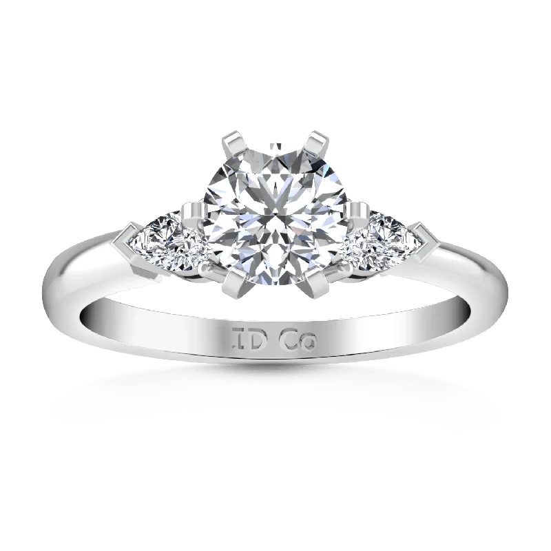 Women’s small diamond engagement rings-Three Stone Engagement Ring Eliza Pear Diamond 14K White Gold