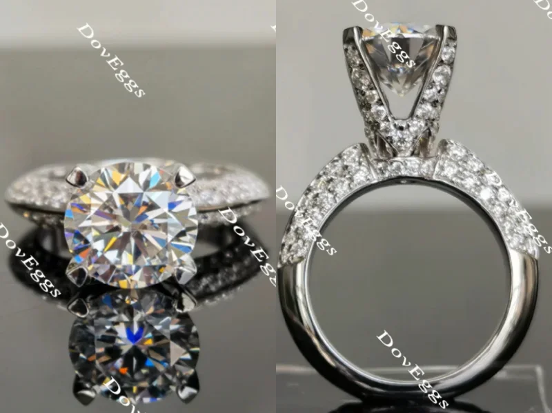 Women’s antique engagement rings-Doveggs round half eternity paved moissanite engagement ring