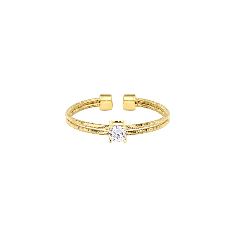 Women’s custom engagement rings with diamonds-Solitaire Simulated Diamond Flexible Cable Women's Ring