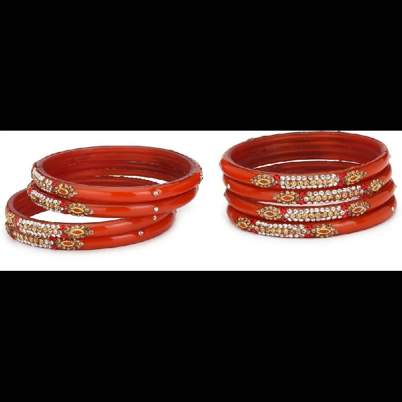 Women’s chic bangle-Afast Bridal Wedding & Party Fashionable Colorful Glass Bangle/Kada Set, Pack Of 8 - Red