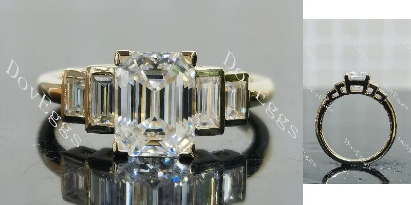 Women’s unique gemstone engagement rings-Doveggs emerald bezel side stones moissanite engagement ring