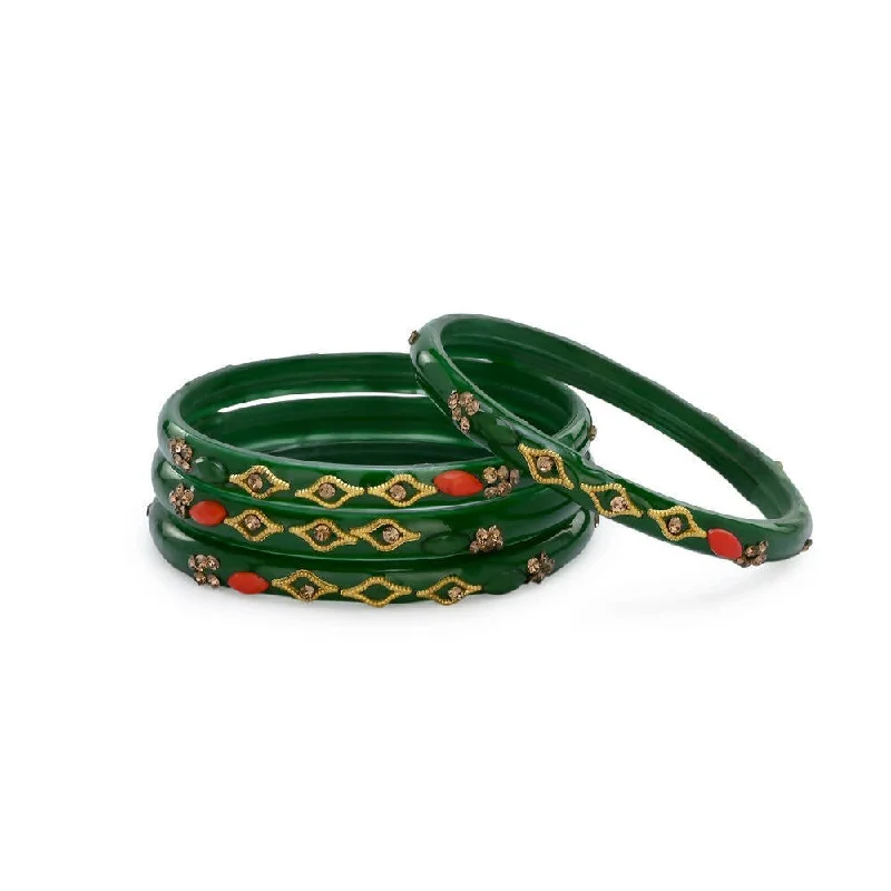 Women’s casual bangle-Afast Designer Fancy Party Bangle/ Kada Set, Green, Glass, Pack Of 4