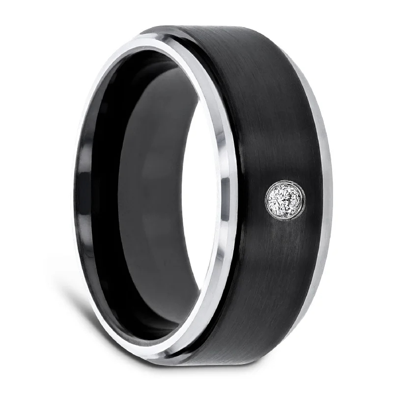 Women’s engagement rings with intricate details-Black Ceramic Diamond Men's Wedding Band