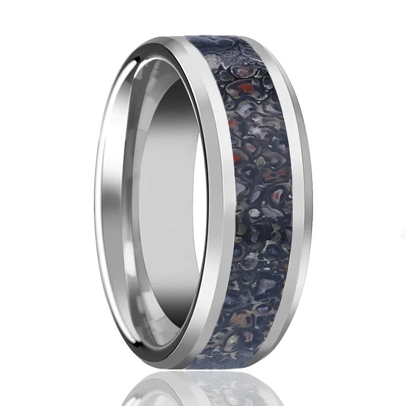 Women’s rose gold diamond ring-HORACIO | Tungsten Ring Black Dinosaur Bone Inlay