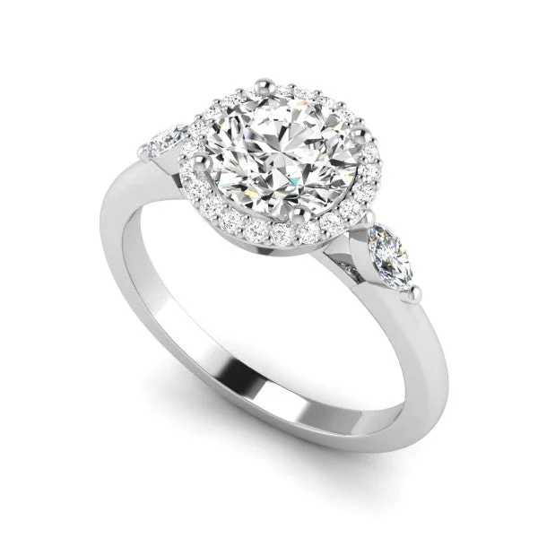 Women’s engagement rings with gemstones-3-Stone Halo Diamond Engagement Ring