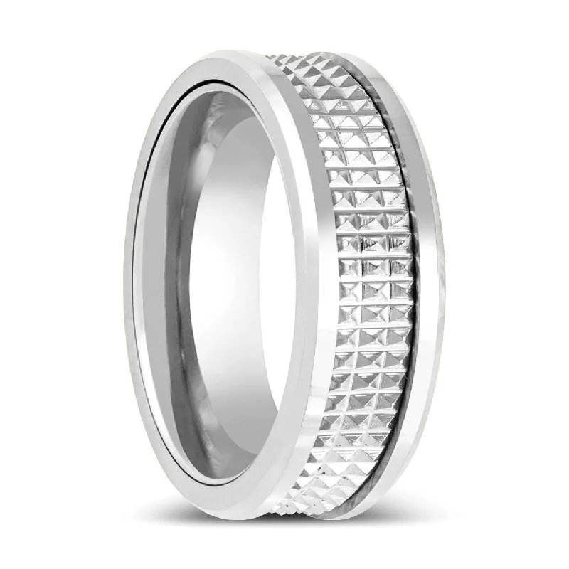 Women’s intricate design ring-SILVERFANG | Silver Tungsten Ring with Jagged Center