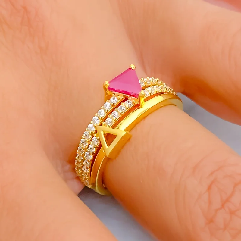 Women’s boho ring-Graceful Exquisite 22k Gold CZ Ring