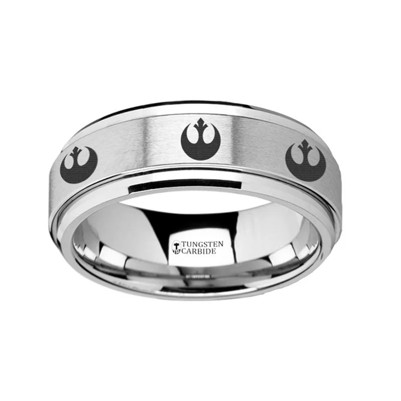 Women’s eco-friendly ring-Rebel Alliance Star Wars Symbol Engraved Polished Tungsten Spinner Ring