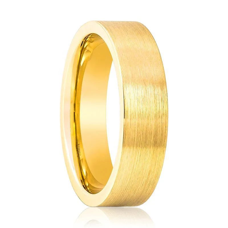 Women’s two-band ring-SLENDER | Gold Tungsten Ring, Brushed, Flat