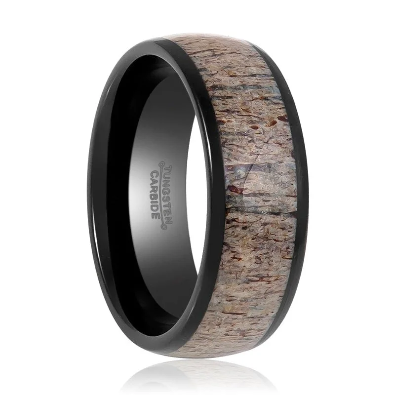 Women’s bridal ring-ARNEB | Tungsten Ring Deer Antler Inlay