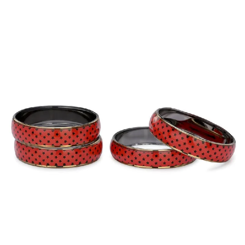 Women’s stacked bracelet-Afast Designer Fancy Party Bangle/ Kada Set, Red, Glass, Pack Of 4