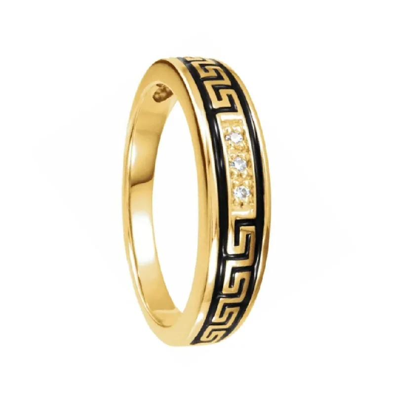 Women’s antique engagement rings-Greek Key 10k Yellow Gold Men's Wedding Band with Three Diamonds