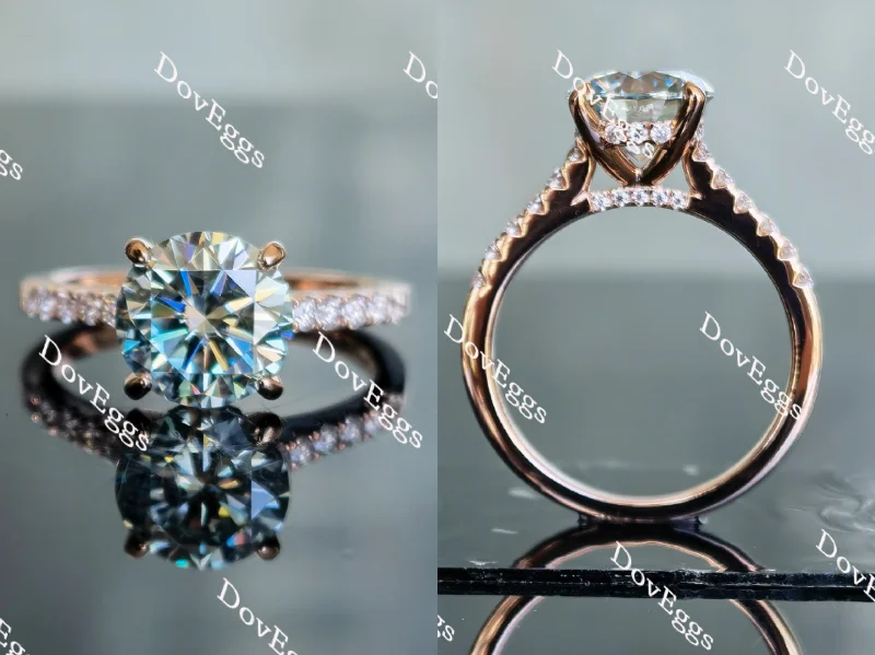 Women’s engagement rings with curved bands-Doveggs peacock blue round half eternity pave moissanite engagement ring