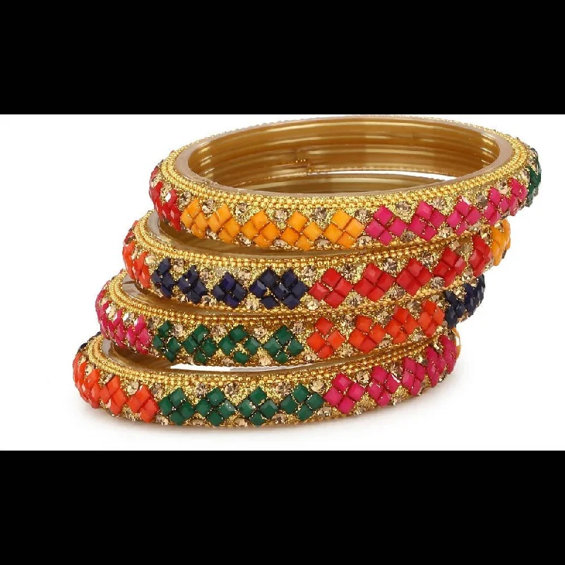 Women’s modern bangle-Afast Bridal Wedding & Party Fashionable Colorful Glass Bangle/Kada Set, Pack Of 4 - Multicolor