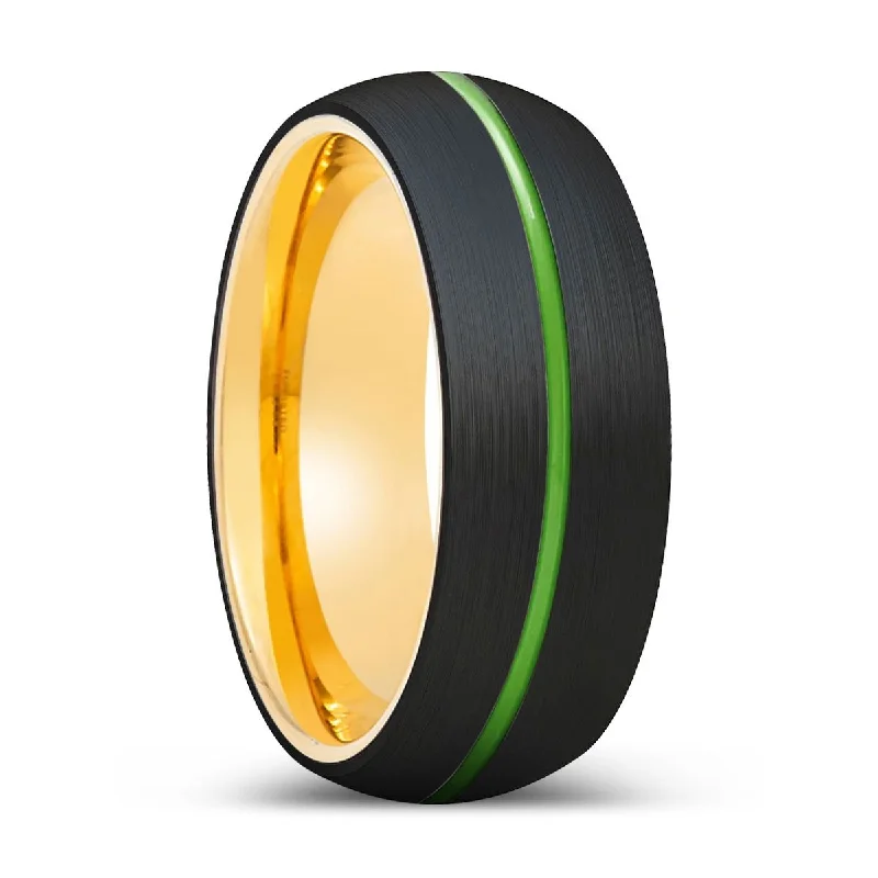 Women’s classic diamond ring-OMEGA | Gold Ring, Black Tungsten Ring, Green Groove, Domed