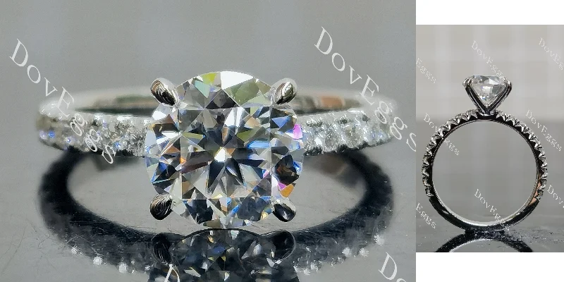 Women’s delicate engagement rings with diamonds-DovEggs round half eternity pave moissanite engagement ring