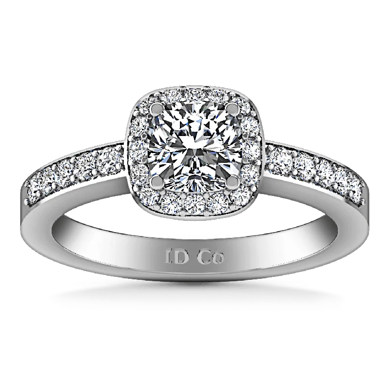 Women’s engagement rings with curved bands-Round Diamond Halo Engagement Ring Eve 14K White Gold